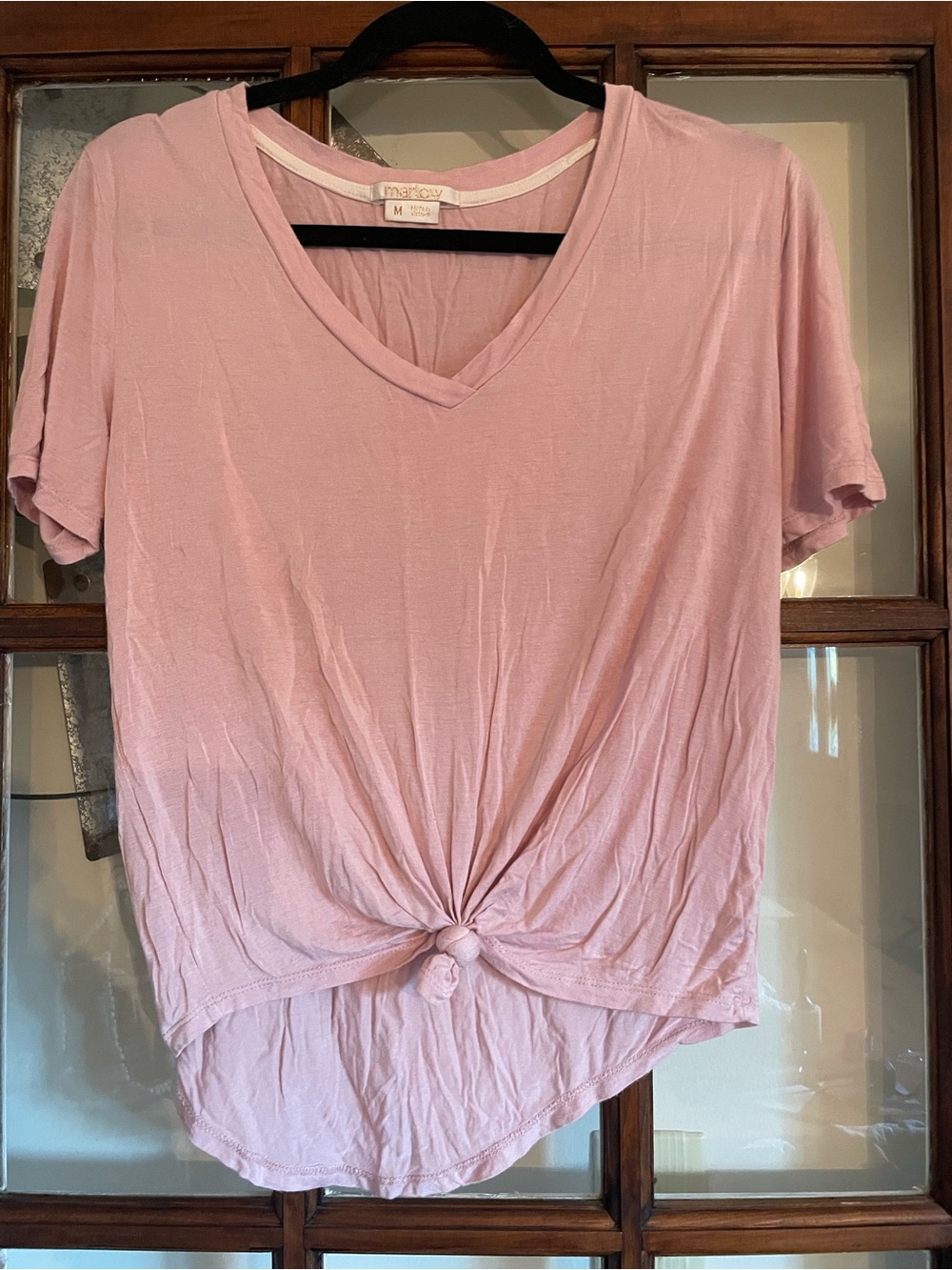 Marlow Soft Pink V-Neck Knot Front Tee